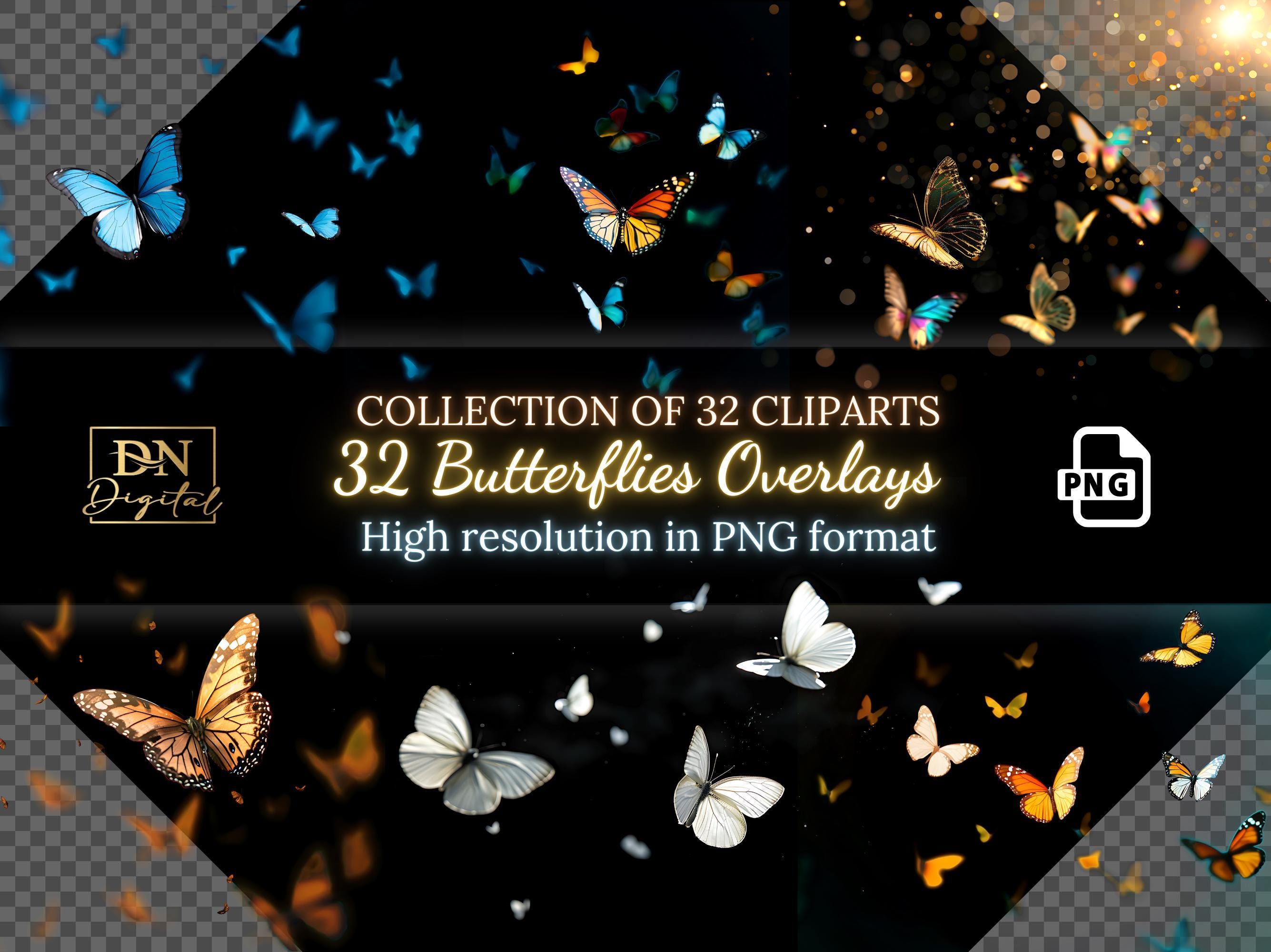 32 Butterflies Photo Overlays/Clipart Collection • Free Commercial License Photoshop/Canva Overlay • Realistic Overlay for any photo editor