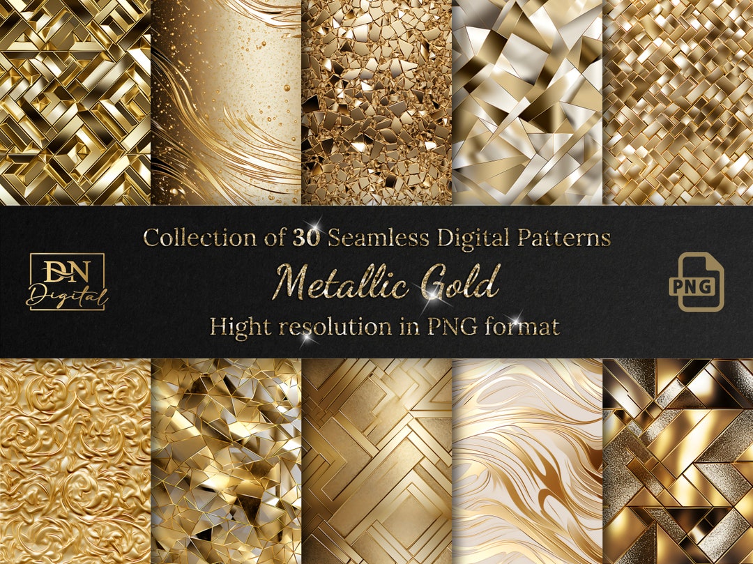 30 Metallic Gold Seamless Digital Patterns Collection • Seamless Gold ...