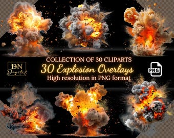 30 Explosion Overlays/Clipart Collection • Vibrant Explosions for Intense and Explosive Designs • PNG Clip Art • Digital Overlays