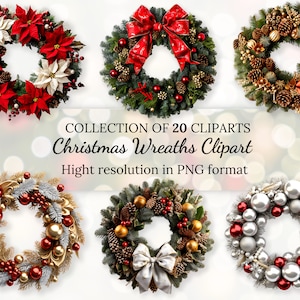 Weihnachtskränze Clipart Sammlung • Weihnachtsdekoration PNG Foto • Winterferien Illustrationen