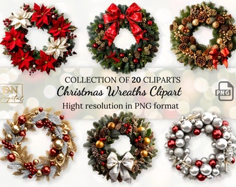 Christmas Wreaths Clipart Collection •  Christmas Decoration PNG Photo • Winter Holiday Illustrations