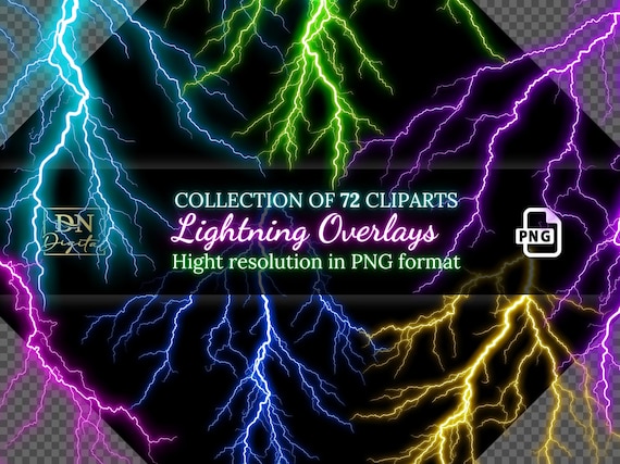 72 Lightning Overlays Clipart Collection • Electrifying Lightning Strikes for Stunning Effects • PNG Clip Art • Digital Overlays