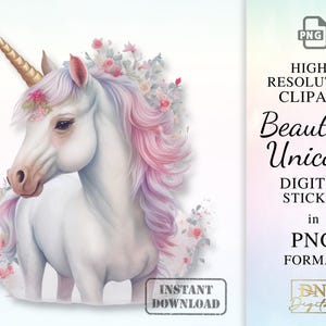 Schönes Einhorn Sticker • Schönes Einhorn Clipart • Hohe Auflösung • PNG Format • Drucken und schneiden • Sofort Download