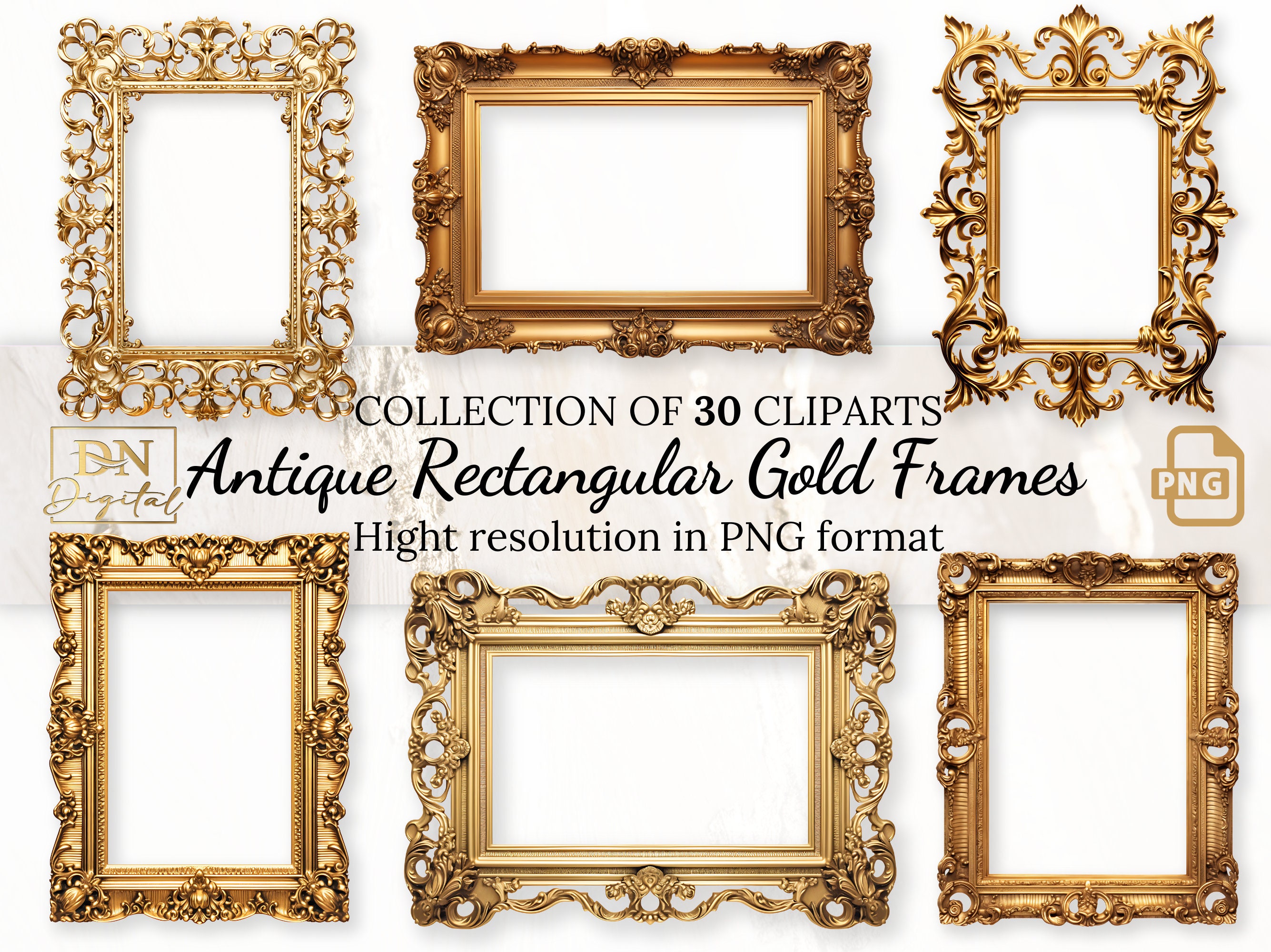 Antique Rectangular Gold Frames Clipart Collection With Free Etsy