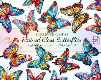 36 Stained Glass Butterflies Clipart Collection • Butterflies Illustrations With Transparent Background for Vibrant Designs