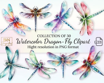 Watercolor Dragon-Fly Clipart Collection • Watercolor Dragonfly Illustration With Transparent Background • PNG Format • Instant Download