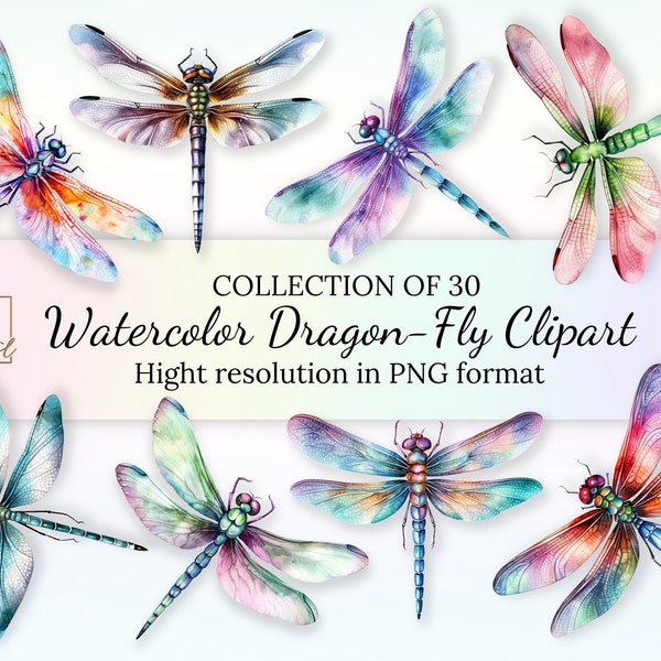 Watercolor Dragon-Fly Clipart Collection • Watercolor Dragonfly Illustration With Transparent Background • PNG Format • Instant Download