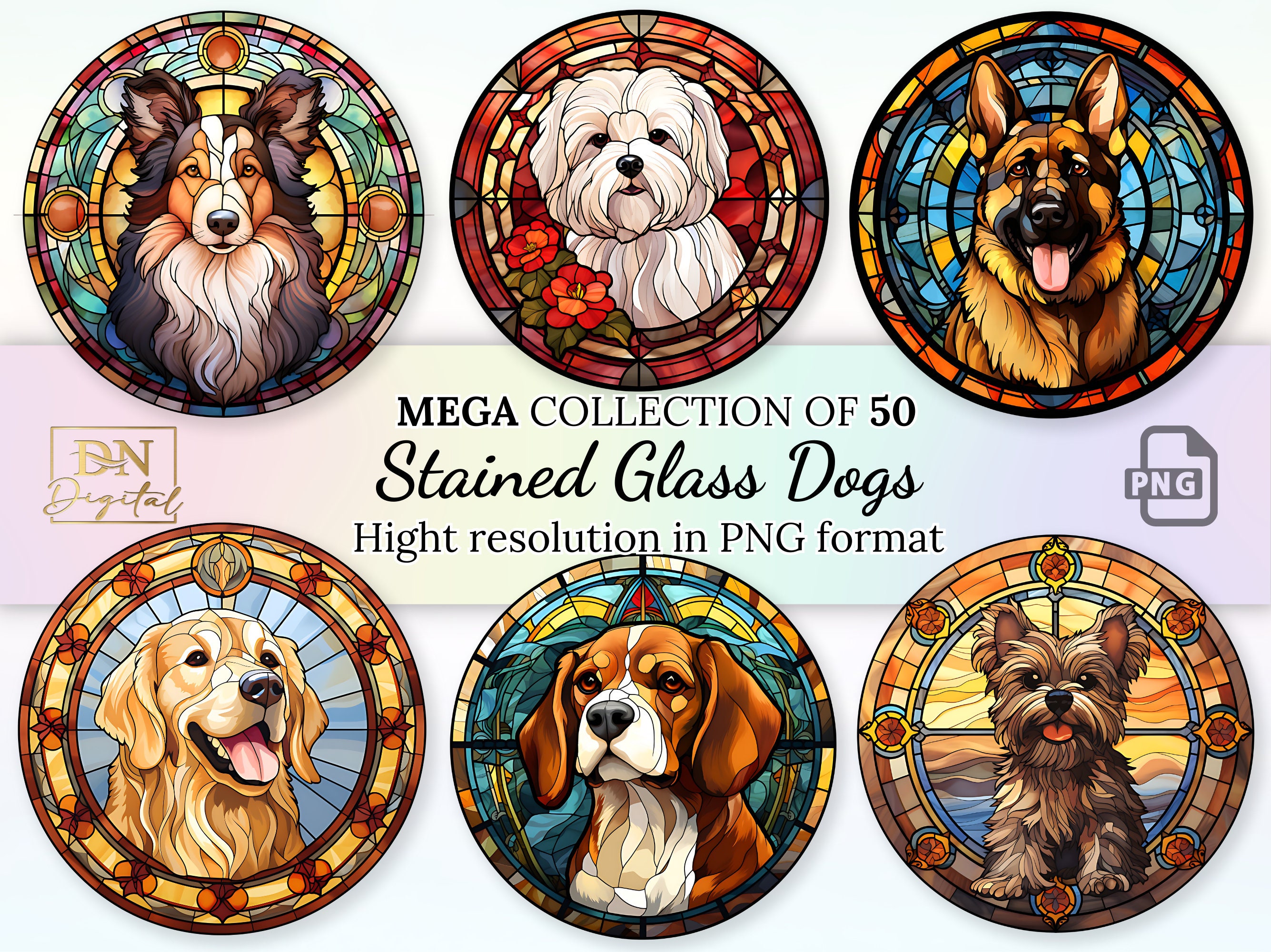 50 Stained Glass Dogs Clipart Mega Collection Round Stained Glass