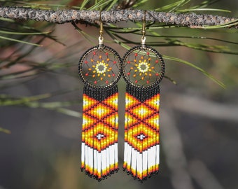 Dreamcatcher Earrings, Fire Colors
