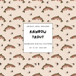 Rainbow Trout Seamless Pattern – Hand Drawn Fishing Digital File – Colorful Fish Fabric Print for Outdoor Apparel, Crafts, Sublimation PNG