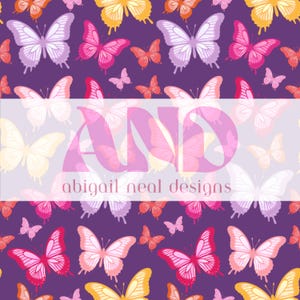 Purple Butterfly Seamless Butterfly Pattern Bold Colorful Butterfly Digital Paper Scrapbooking, Fabric, Sublimation  12&quot; x 12&quot; 300 DPI
