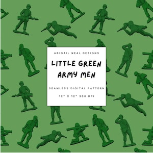 Little Green Army Men Seamless Pattern – Hand Drawn Toy Soldier Digital File – Military Kids Fabric, Sublimation, PNG Download