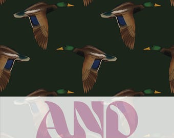 Flying Mallards Seamless Pattern | 12"x12" 300 DPI | Digital Duck Print | Waterfowl Fabric Design | Hunting & Nature Clipart Background