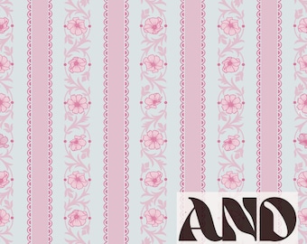 Pastell Blumenstreifen Nahtloses Muster PNG - Vintage Cottagecore Blau & Rosa Blumenmuster 12x12 "300 DPI