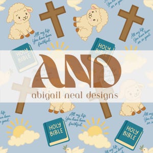 Christian Seamless Pattern – Bible, Lamb, Cross, Dove & Sunshine | Faith-Based Digital Download 12x12” 300 DPI PNG