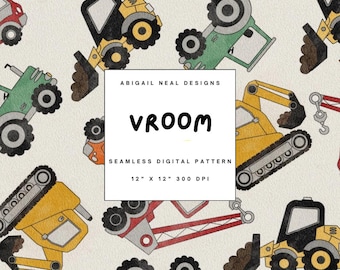 Tractor Seamless Pattern, Construction Vehicle Fabric Print (PNG Download)