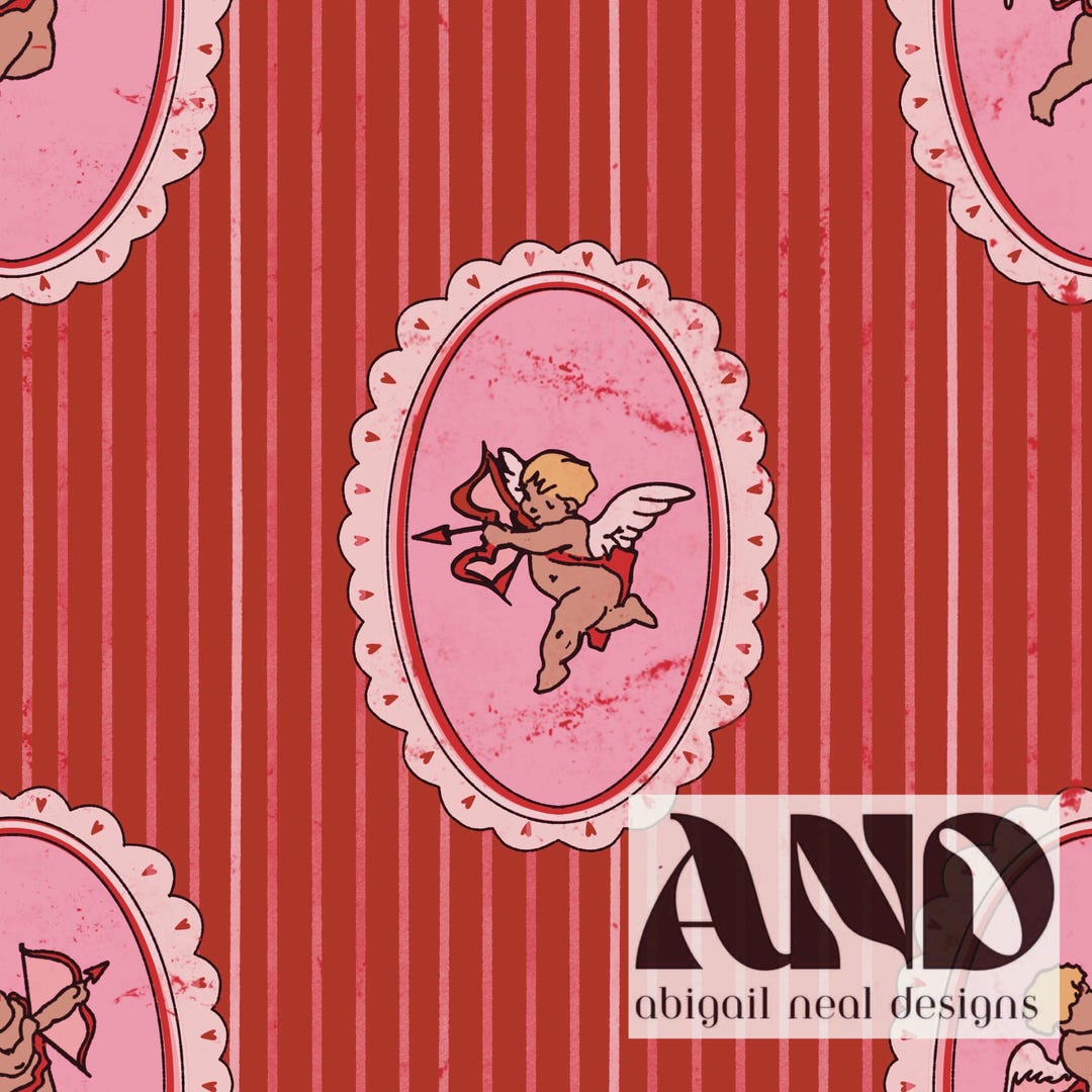 Red Vintage Cupid Cameo Seamless Pattern PNG – Pink & Red Valentine ...