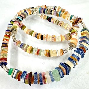 mix multi stone smooth plan square shape strand 3mm to 8mm one line strand 20 inch ,weight 140ct one line weight Faceted gems- necklace