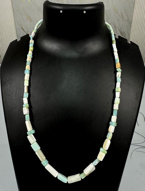 ブルーオパール宝石ネックレスストランド：3～14 mmファンシービーズ