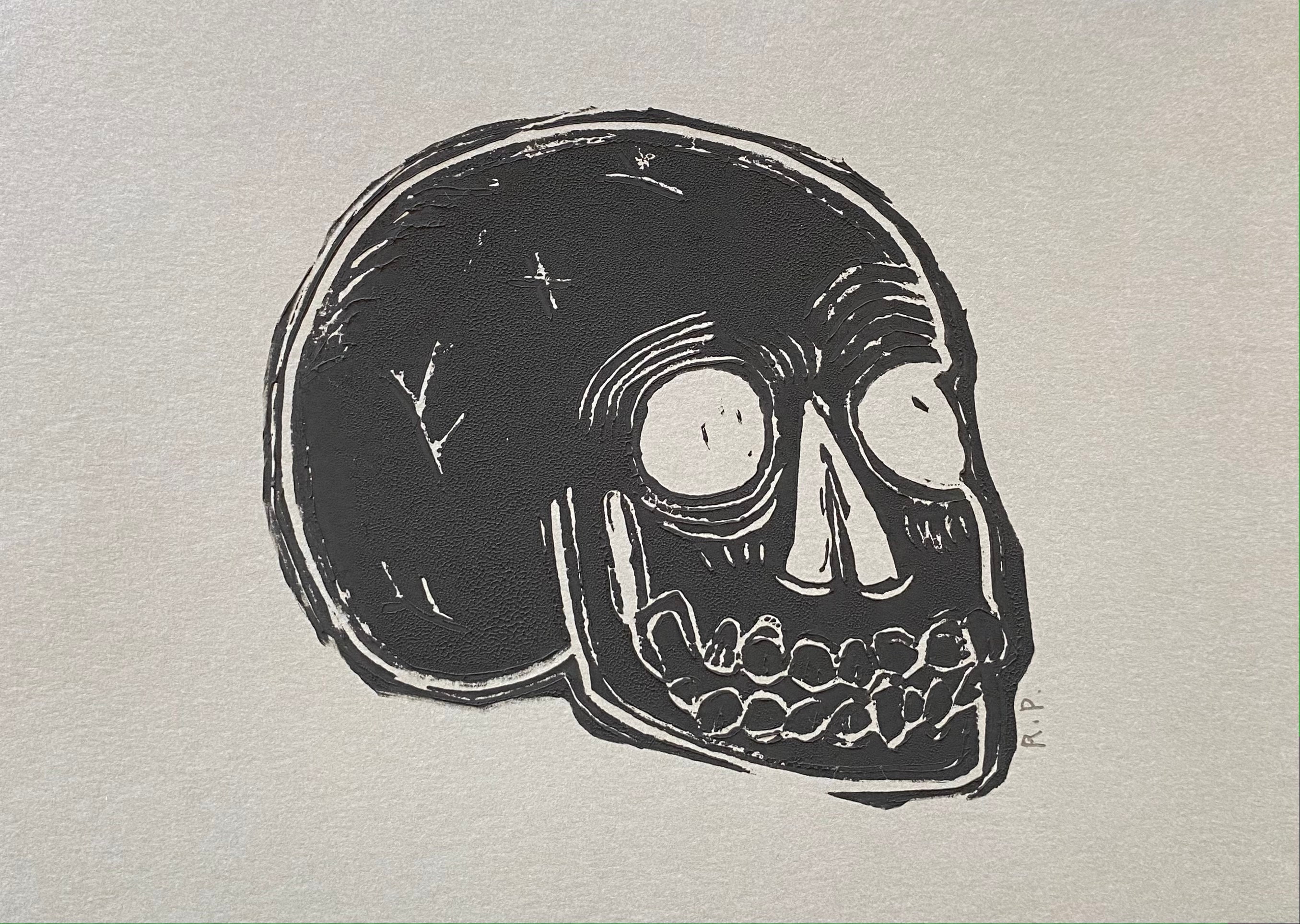 Skull Handmade Relief Block Printing Linocut Print (A5) - Etsy