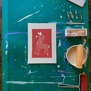 Russian Horse Handmade Relief Block Printing Linocut Print (A5)