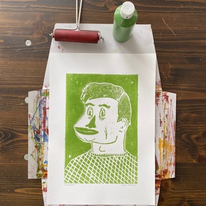 Hernán Impresión en linograbado en relieve hecha a mano (24 x 32 cm)