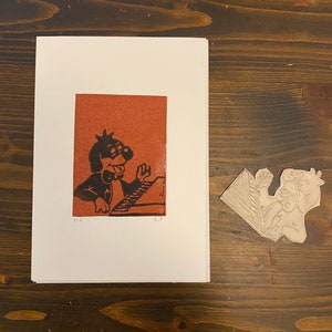 Pif Le Chien Handmade Relief Block Printing Linocut Print Poster (A5)