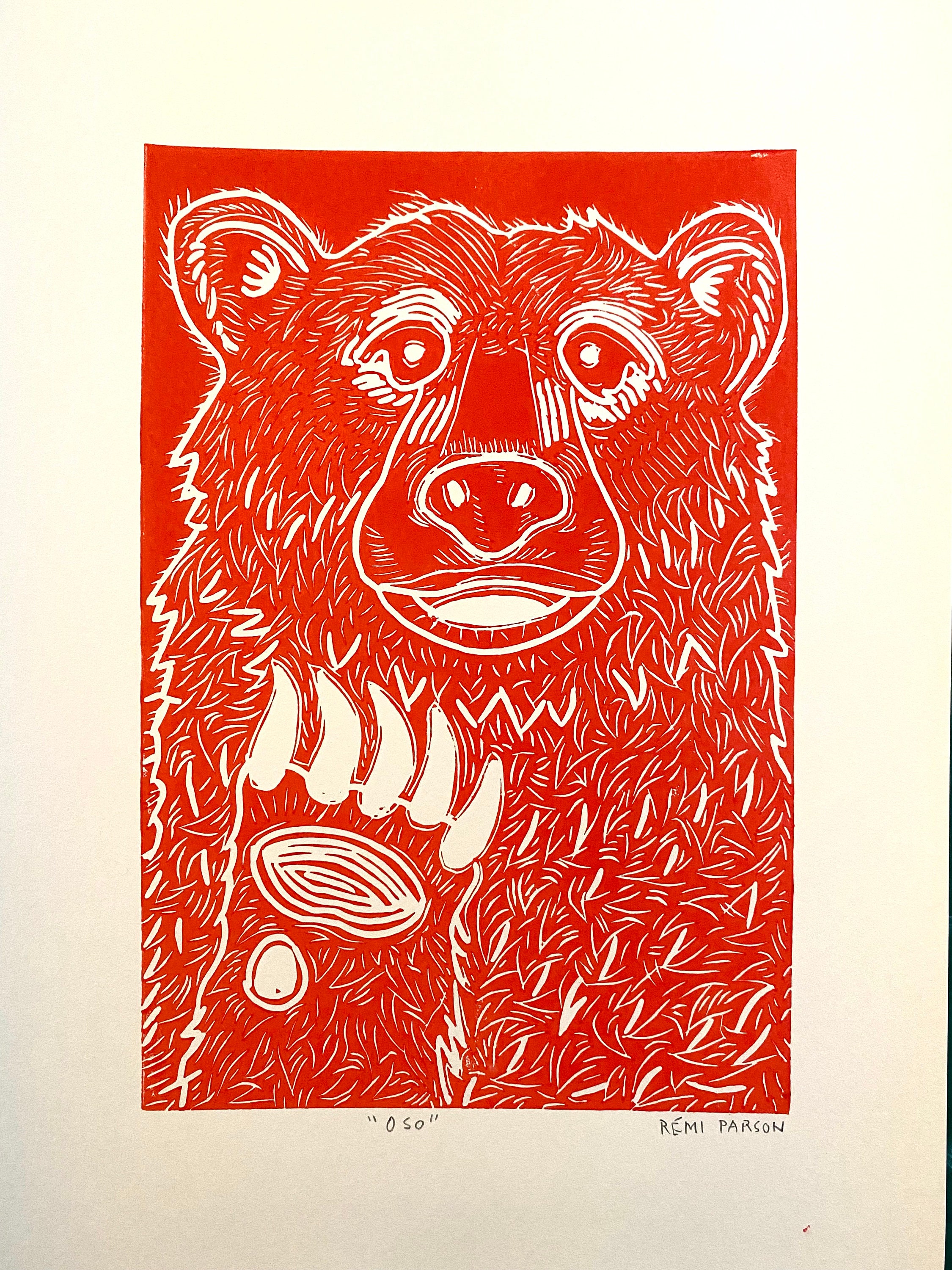 Oso the Bear Handmade Relief Block Printing Linocut Print Poster