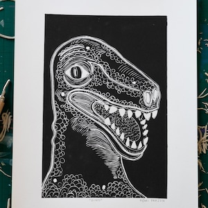 Dino The Dinosaur Handmade Relief Block Printing Linocut Poster (A3)