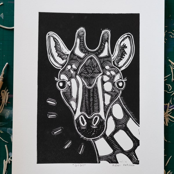 Gigi The Giraffe Linocut Print (A3)