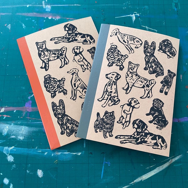 Many Dogs Handmade Relief Block Printing Linocut Print Customized Notebook (A5)
