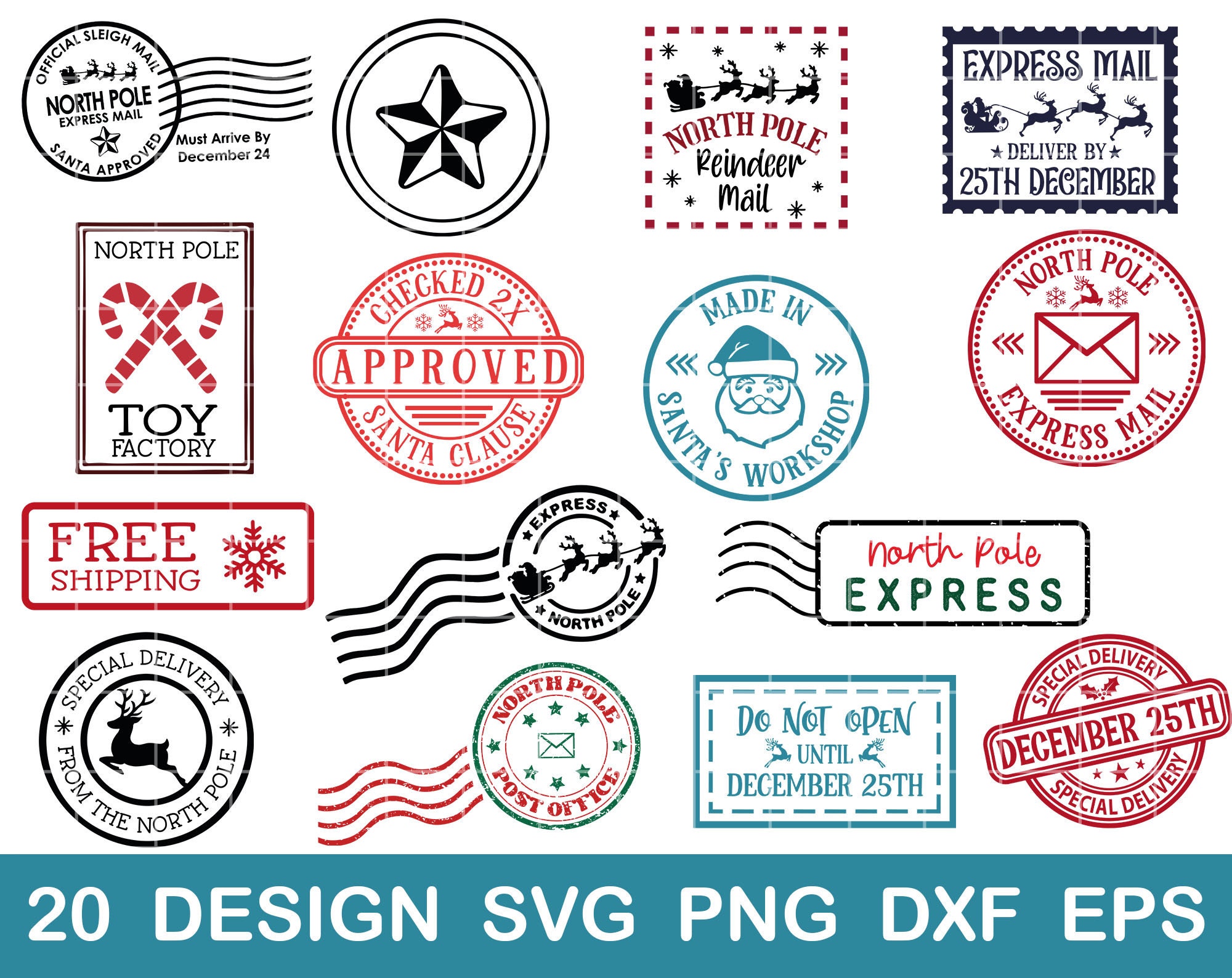 Timbres du Père Noël de Noël Svg Bundle North Pole Express Etsy France