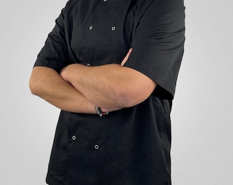 Personalised Black Short Sleeve Chef Jacket - Embroidery