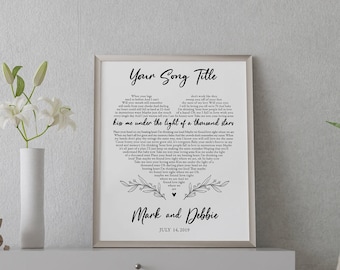 Custom Heart Song Lyrics Print, First Dance Wedding Gift For Husband Wife Couple, 1st Anniversary Gift, Birthday Mother's Day Gift Wall Art