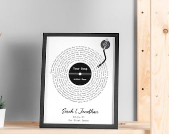 Custom Vinyl Record Lyrics Print, Custom First Dance Wedding Gift for Wife Gift for Husband, 5th 15th Anniversary Mother's Day Gift Wall Art
