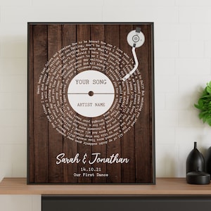 Custom Vinyl Record Lyrics Art, Personalized Anniversary Wedding Gift, Engagement Gift, Music Gift For Couples, Vinyl Record Poster Canvas