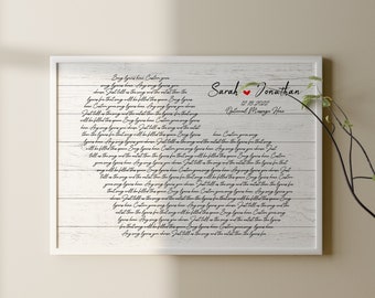 Custom Song Lyric Wall Art, Custom Wedding Song Gift, Personalized First Dance Song Lyrics, Anniversary Gift Print For Mom Dad, Wife Husband
