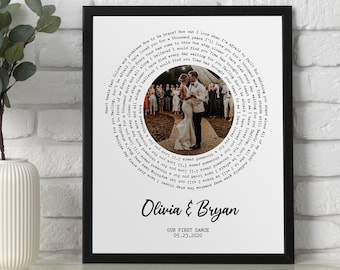 Custom Song Lyrics Print Wall Art, Personalized Wedding Photo Gift First Dance Song, 25th Anniversary Mother's Day Gift For Husband Wife Dad