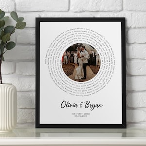 Custom Song Lyrics Print Wall Art, Personalized Wedding Photo Gift First Dance Song, 25th Anniversary Mother&#39;s Day Gift For Husband Wife Dad
