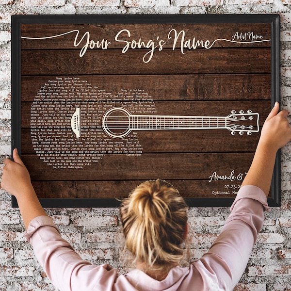 Custom Song Lyrics Guitar Wall Art Wedding Song Gift First Dance 1st Anniversary Gift For Husband Music Gift For Dad Mom Guitar Lyrics Print