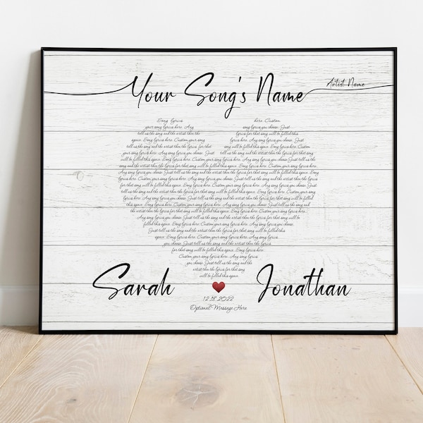 Wedding Song Lyric Art Anniversary Gift for Husband Custom Song Lyrics Wall Art Anniversary Gift for Mom Wife Personalized Gifts for Couples