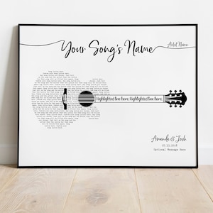 Personalized Song Lyrics Guitar Print, First Dance, Custom Music Gift, Wedding Anniversary Gift For Dad Husband Printable Poster Wall Art