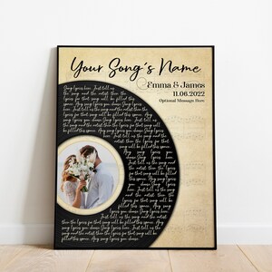 Custom Vinyl Lyrics Wall Art, Personalized Wedding Anniversary Gift For Wife Husband, First Dance Song Lyrics Print, Music Gift For Mom Dad
