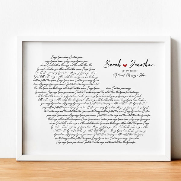 Custom Wedding Song Lyrics Print, Personalized First Dance Song Anniversary Gift, Custom Song Lyric Wall Art, Gift for Husband Wife Dad Mom