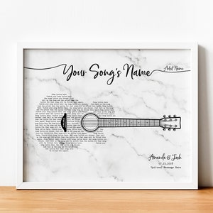 Personalized Song Lyrics Guitar Wall Art Wedding Song Gift First Dance Anniversary Gift For Husband Music Gift For Dad Custom Guitar Framed