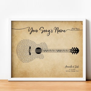 Personalized Song Lyrics Guitar Print Custom Music Wall Art Wedding Anniversary Gift for Husband Wife Dad Mom Guitar Gift Poster Canvas