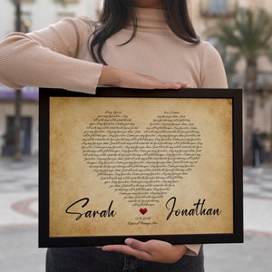 Wedding Song Print, Anniversary Gift For Mom Wife Husband Dad, Custom Song Lyrics Wall Art, Personalized Gift for Couple, Song Lyric Frame