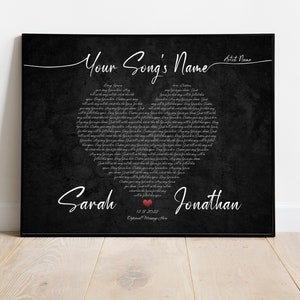 Wedding Song Lyric Art Anniversary Gift for Husband Custom Song Lyrics Wall Art Anniversary Gift for Mom Dad Personalized Gifts for Couple