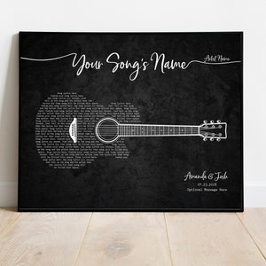 Song Lyrics Guitar Print Music Wall Art Wedding Song Gift First Dance Anniversary Gift For Husband Music Gift For Dad Guitar Art Decoration