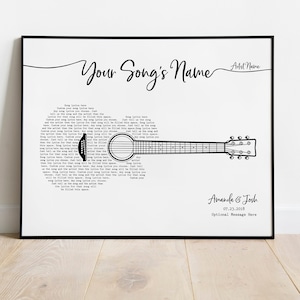 Song Lyrics Guitar Print Music Wall Art Wedding Song Gift First Dance Anniversary Gift For Husband Music Gift For Dad Guitar Poster Canvas